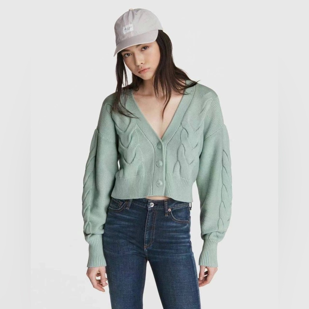 NWT Rag & Bone Womens Cashmere Cable Knit Cardigan Sweater In Green